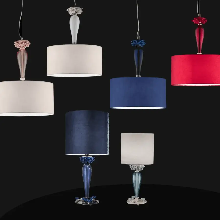 Distinguished Euroluce Bora S1 Shade suspension lamp with wrinkled fabric and PVC, ivory finish crafted in Capodimonte porcelain