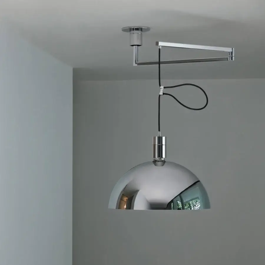 Distinguished Nemo Lighting AS41 suspension lamp with a gracefully rounded silver-toned hand-blown glass shade and polished metal