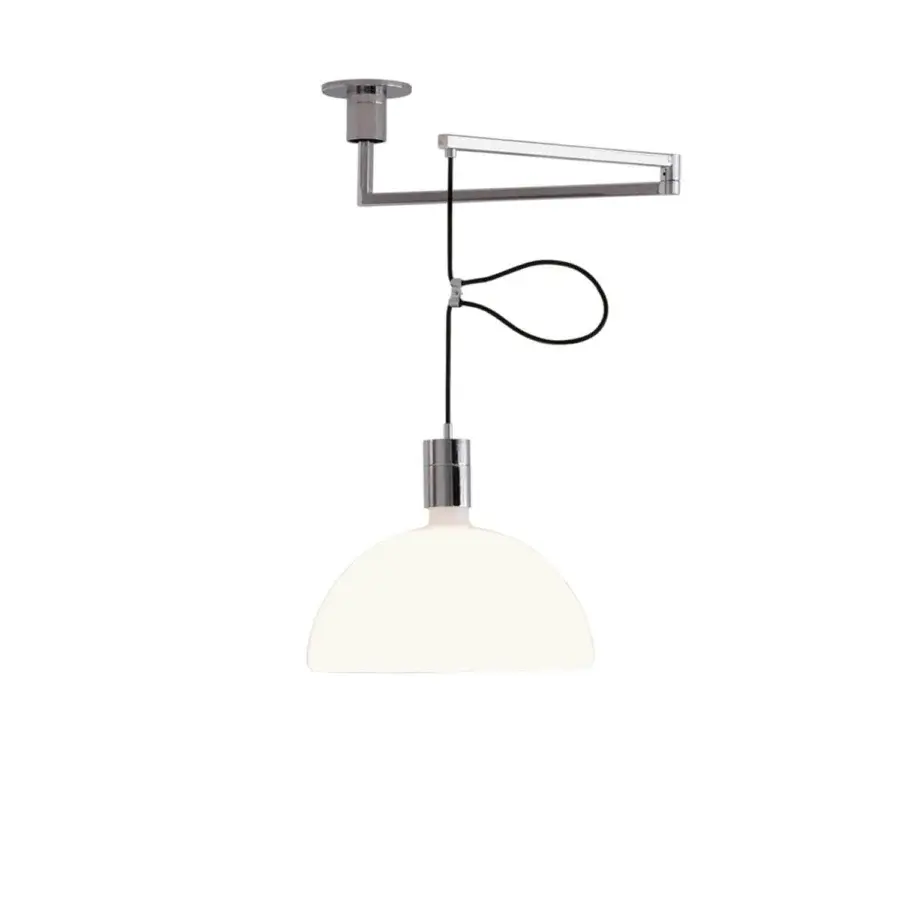 Distinguished Nemo Lighting AS41 suspension lamp with a polished metal arm and hand-blown glass diffuser crafted in Italy