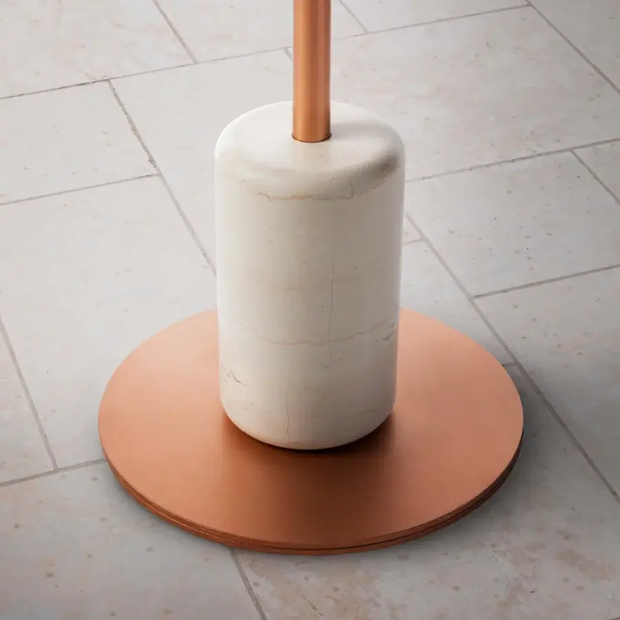 Superior Lanzavecchia-Wai Joy floor lamp built with marble, copper-finish metal, and Poleasy® lampshades for a contemporary aesthetic