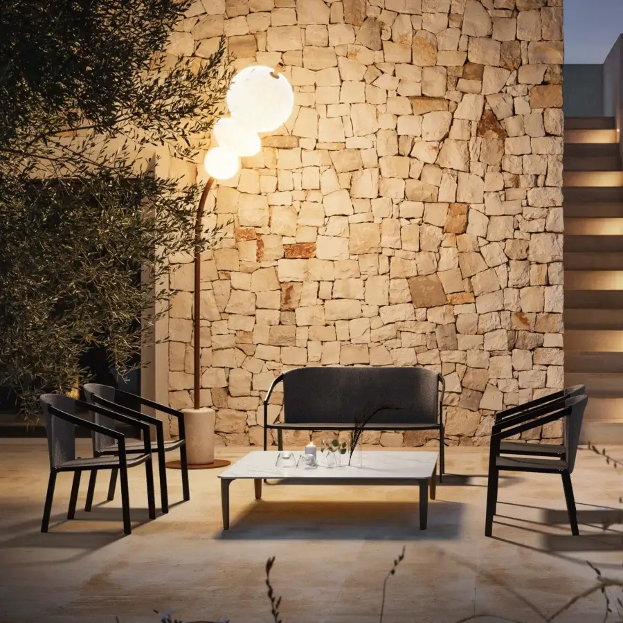 Superior Lanzavecchia-Wai Joy floor lamp built in Italy with a marble base and copper-finish metal stem, diffusing light via translucent lampshades