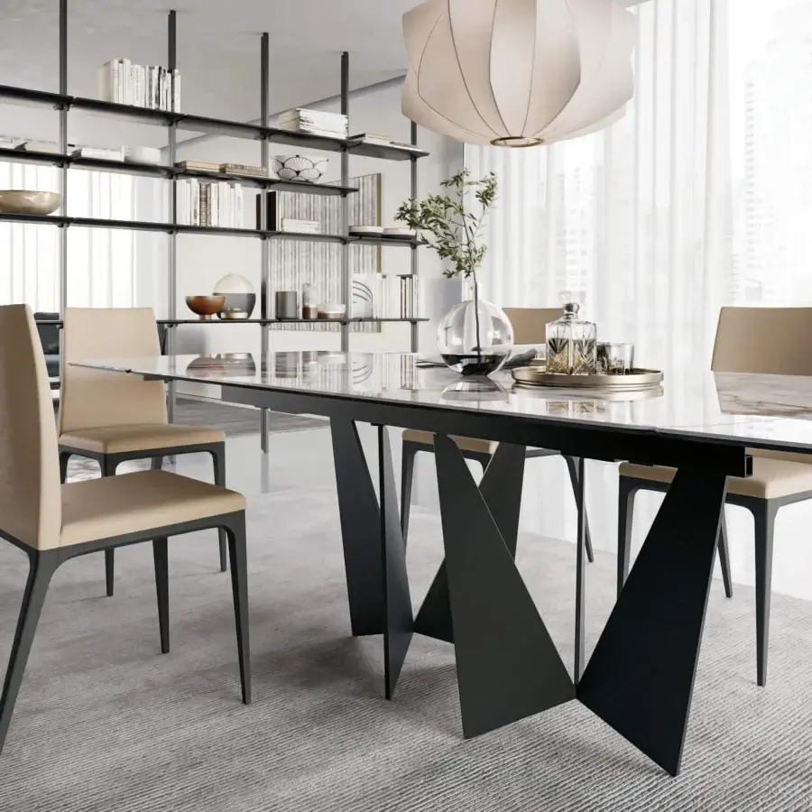 Distinguished Dallagnese Eiffel table with transparent glass tabletop and matte black metal base crafted in Italian design