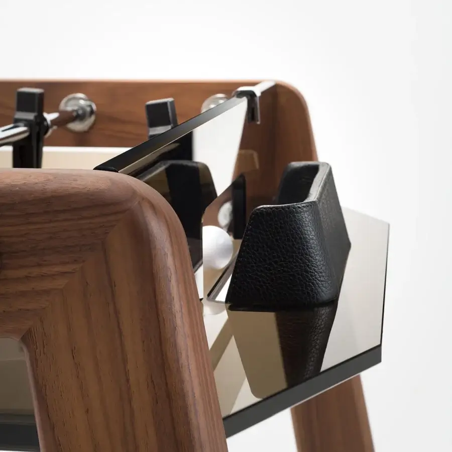 Meticulous Impatia Derby wood foosball table crafted with transparent glass and a satin medium-brown finish