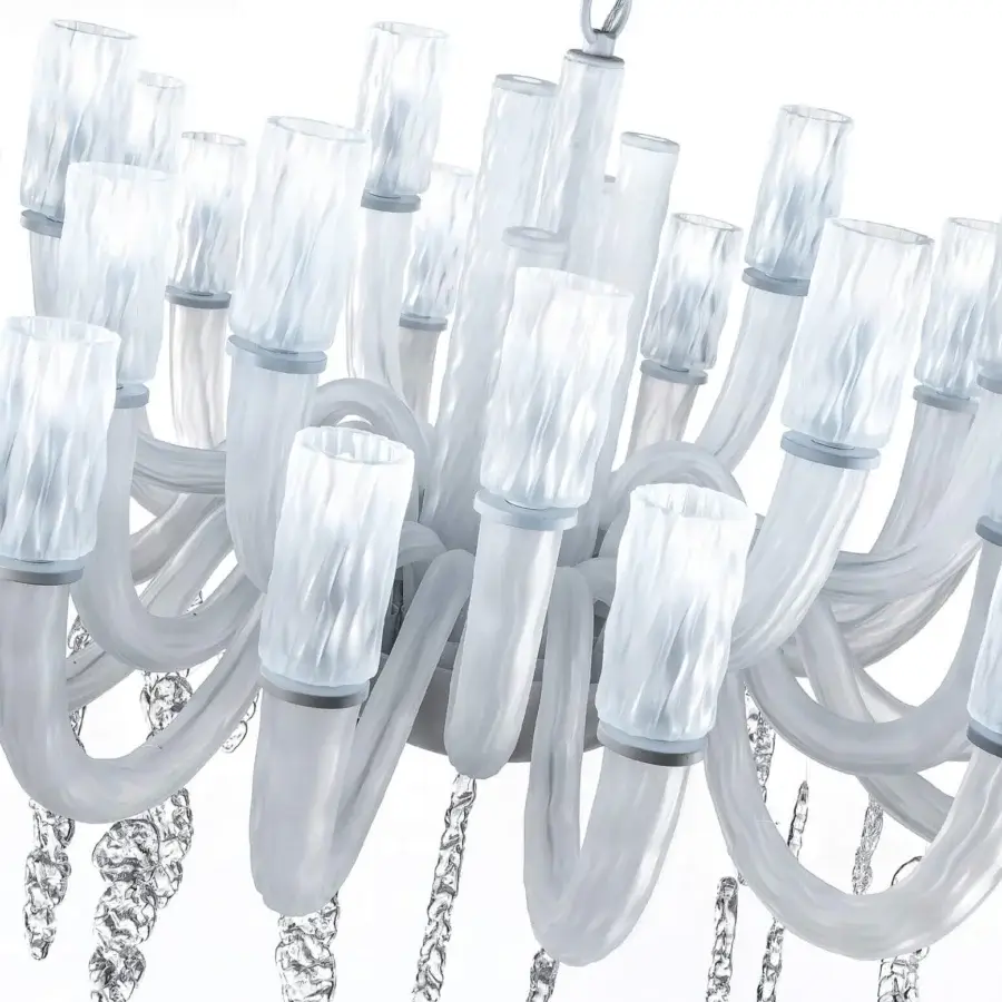 Superior Euroluce Iceberg chandelier with branching silhouette and transparent textured glass crafted in Ice White