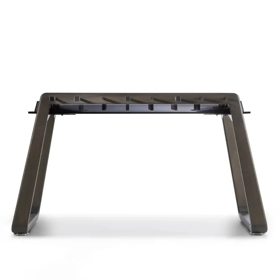 Superior Impatia Derby wood foosball table with dark metal bars and satin finish in a medium-brown tone