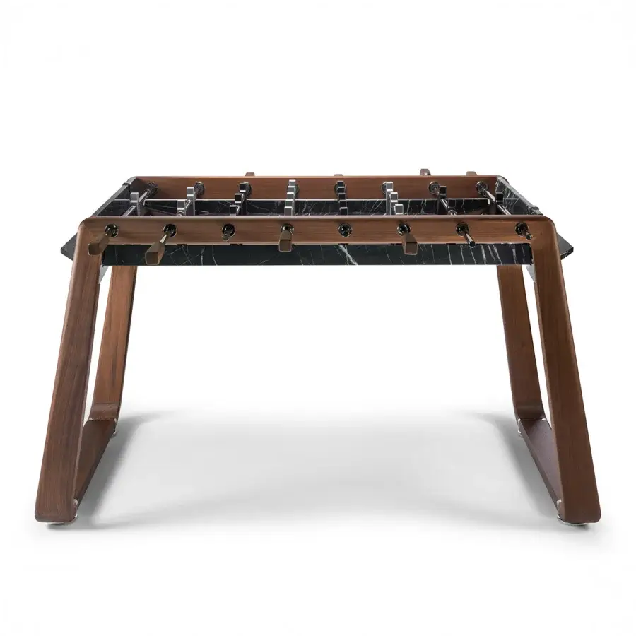 Superior Impatia Derby signature foosball crafted with walnut wood and Taj Black Quartzite with satin finish