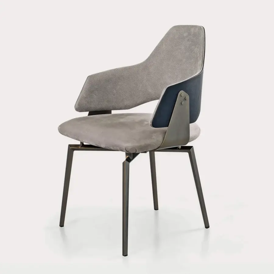 Distinguished Shake Chloe armchair with varnished steel, curved ash plywood and muted gray acrylic fibre upholstery