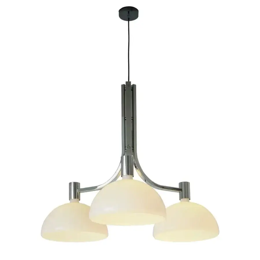 Distinguished Nemo AS43C suspension lamp with gracefully curved arms and creamy white hand-blown glass shades crafted in polished metal