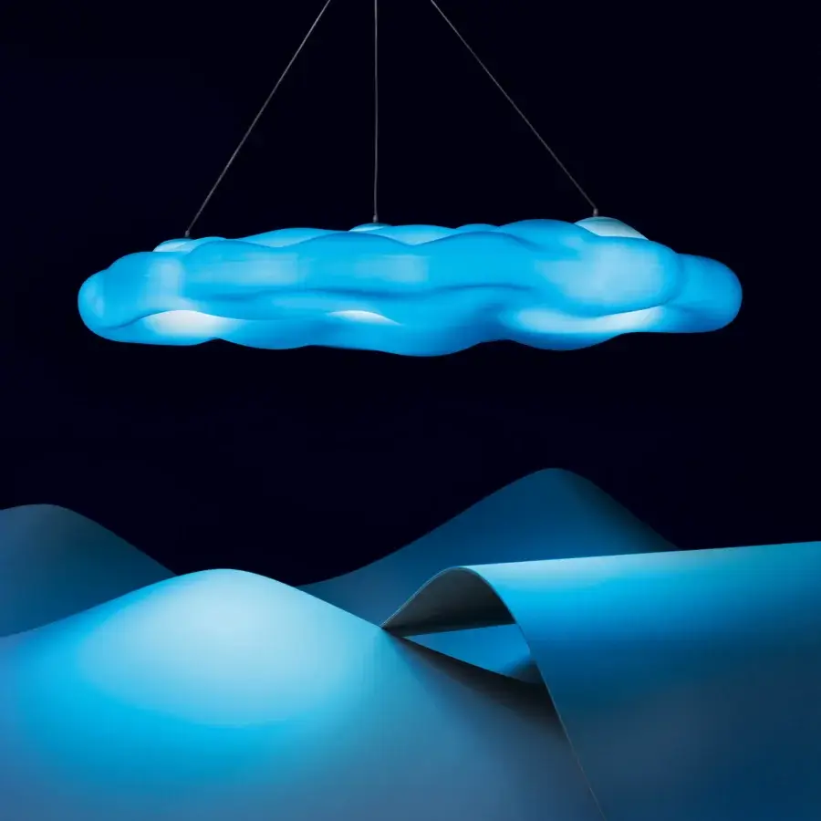 Superior MY YOUR Nefos suspension lamp crafted in vibrant blue Poleasy with a smooth textured finish