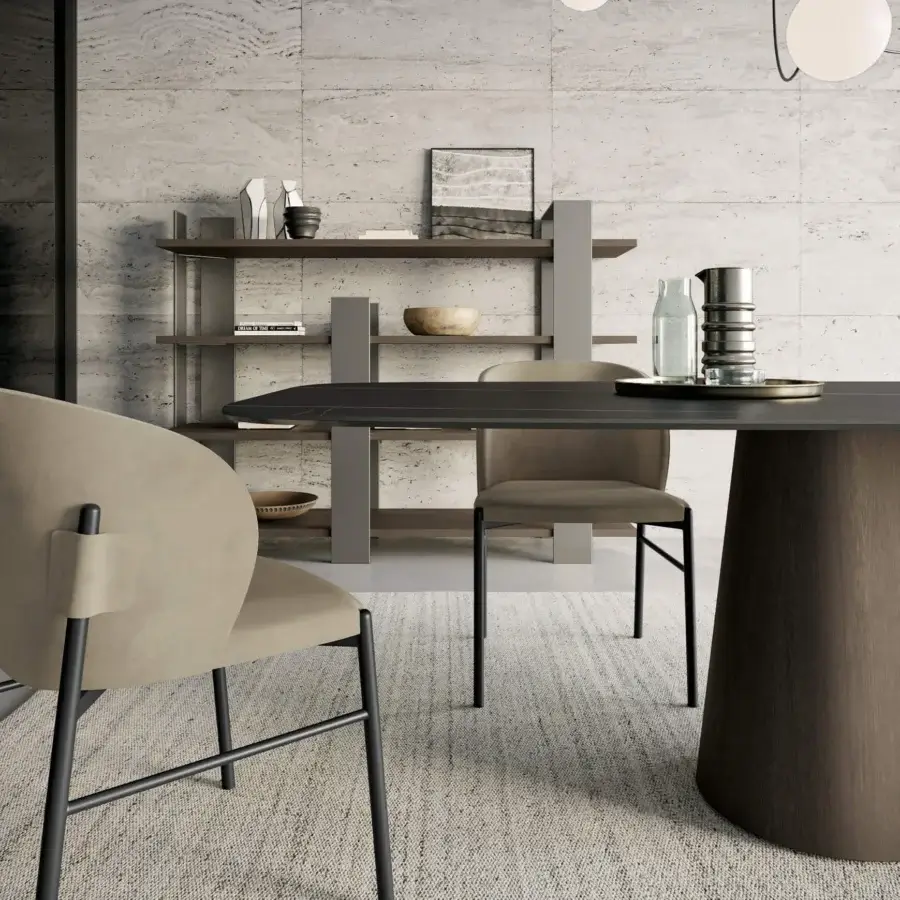 Elegant Dallagnese Koniko table crafted in dark brown wood with a smooth matte finish and conical base