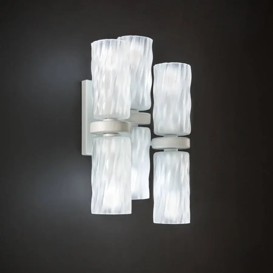 Distinctive Euroluce Iceberg wall lamp crafted in luminous Ice White glass with a satin metal finish