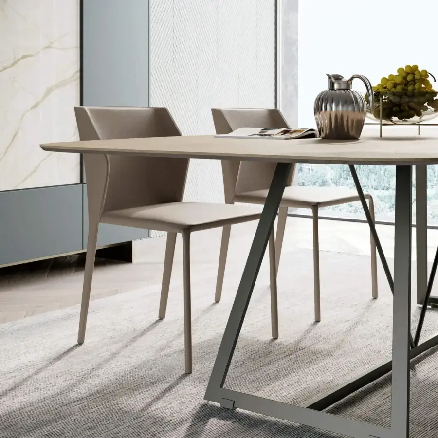 Distinguished Dallagnese Radar table with a light beige wood tabletop and dark gray satin-finished metal base
