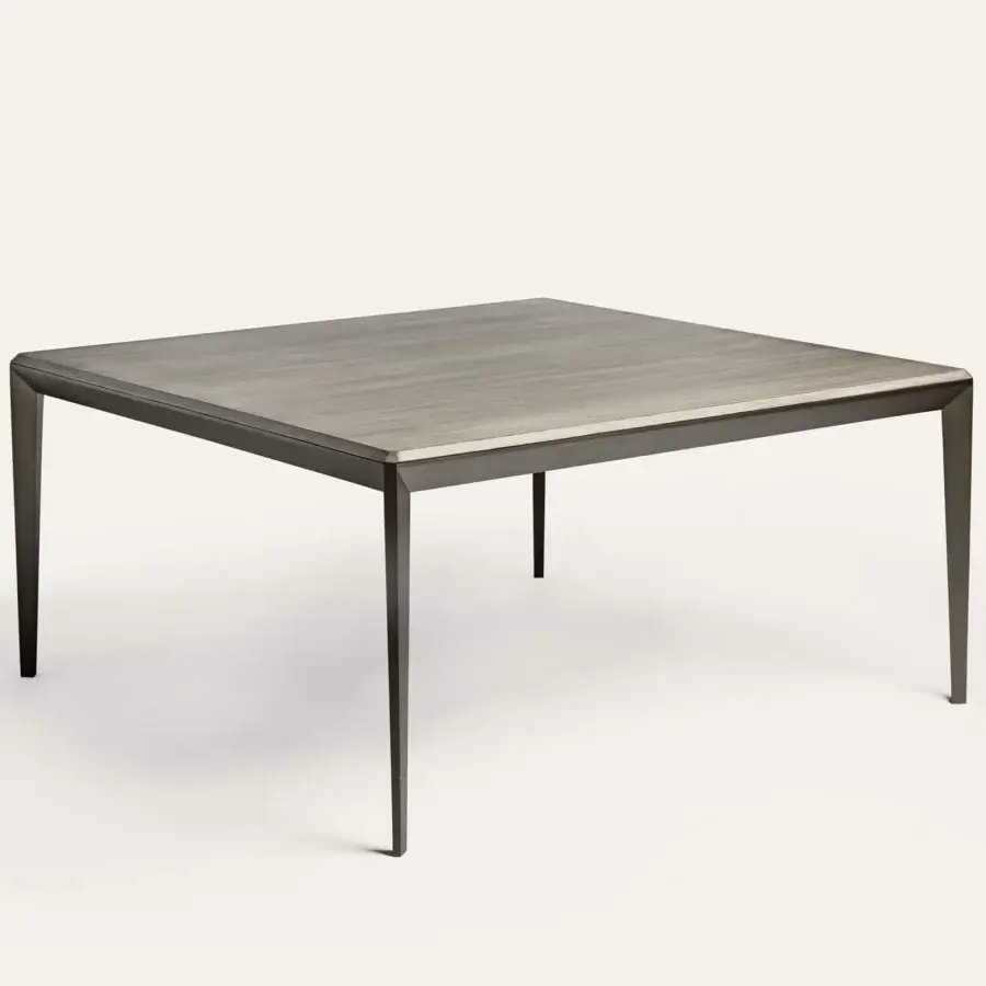 Superior Shake New York table built with linden wood and blockboard ash in a muted dark gray matte finish