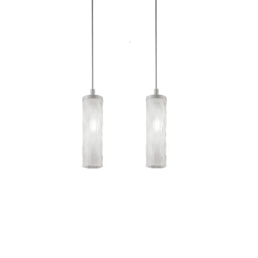 Exceptional Euroluce Iceberg S1 suspension lamp with cylindrical glass diffuser and Ice White finish crafted in Veneto, Italy