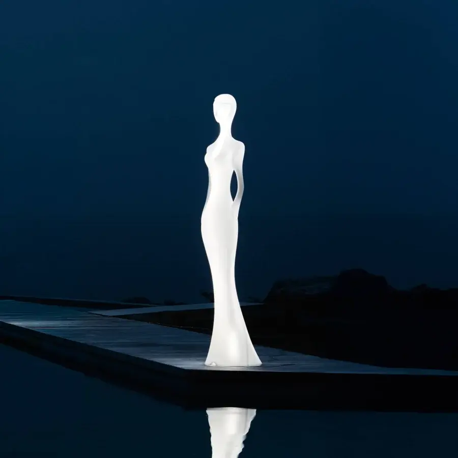 Exceptional MY YOUR Penelope floor lamp inspired by classical sculpture with a sleek white and oxidized finish