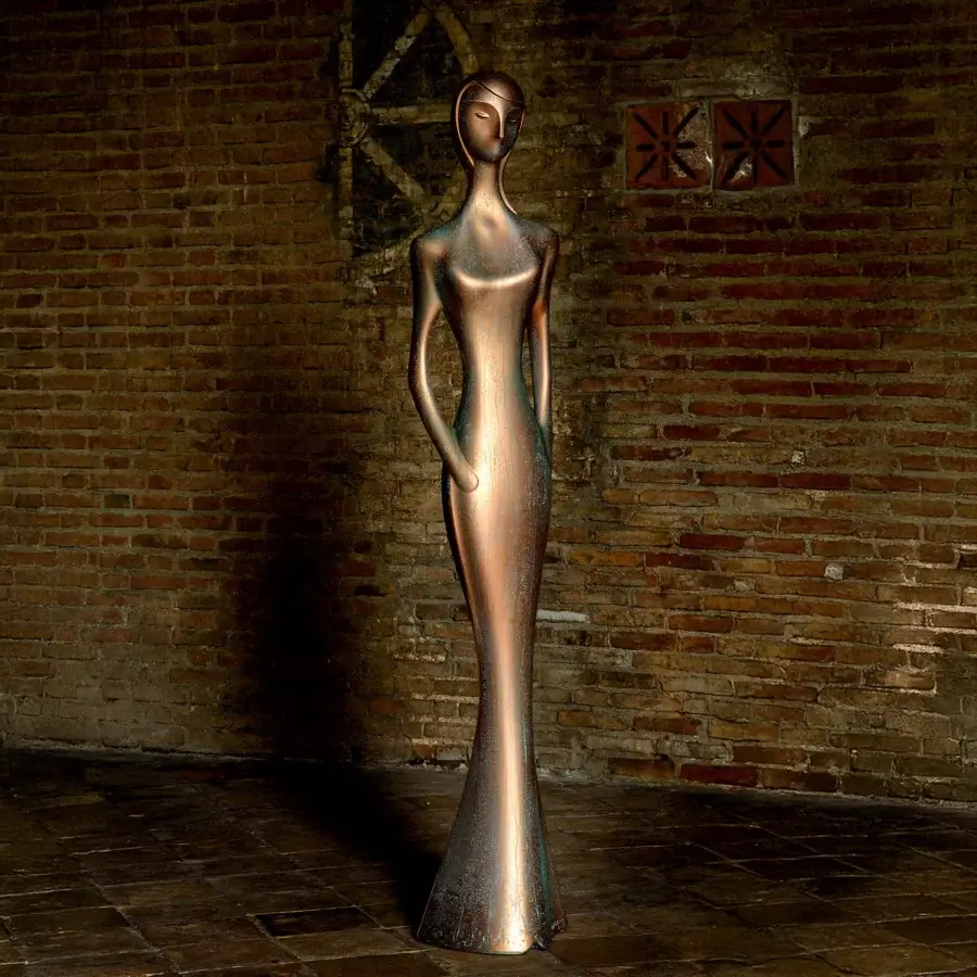 Distinguished MY YOUR Penelope floor lamp crafted in Italy with metal and oxidized finish in a coppery bronze hue with patina variations