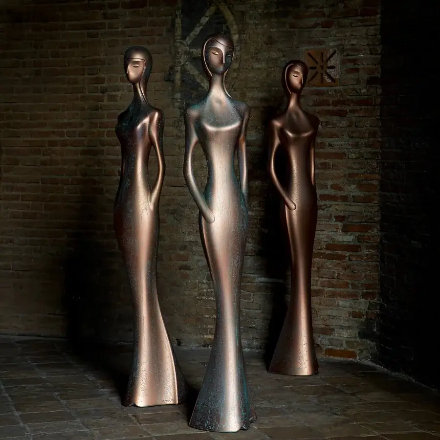Exceptional MY YOUR Penelope floor lamp crafted in Italy with warm coppery bronze and sculpted form inspired by classical art