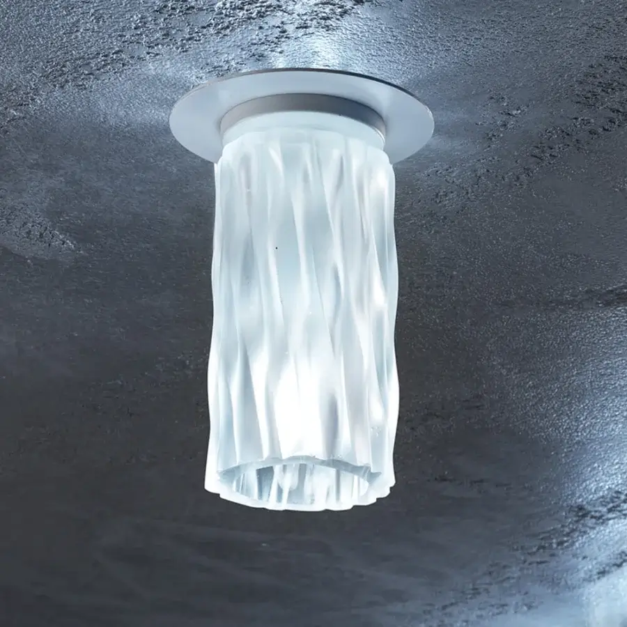 Distinctive Euroluce Iceberg spotlight set with handcrafted glass diffuser and Ice White metallic finish