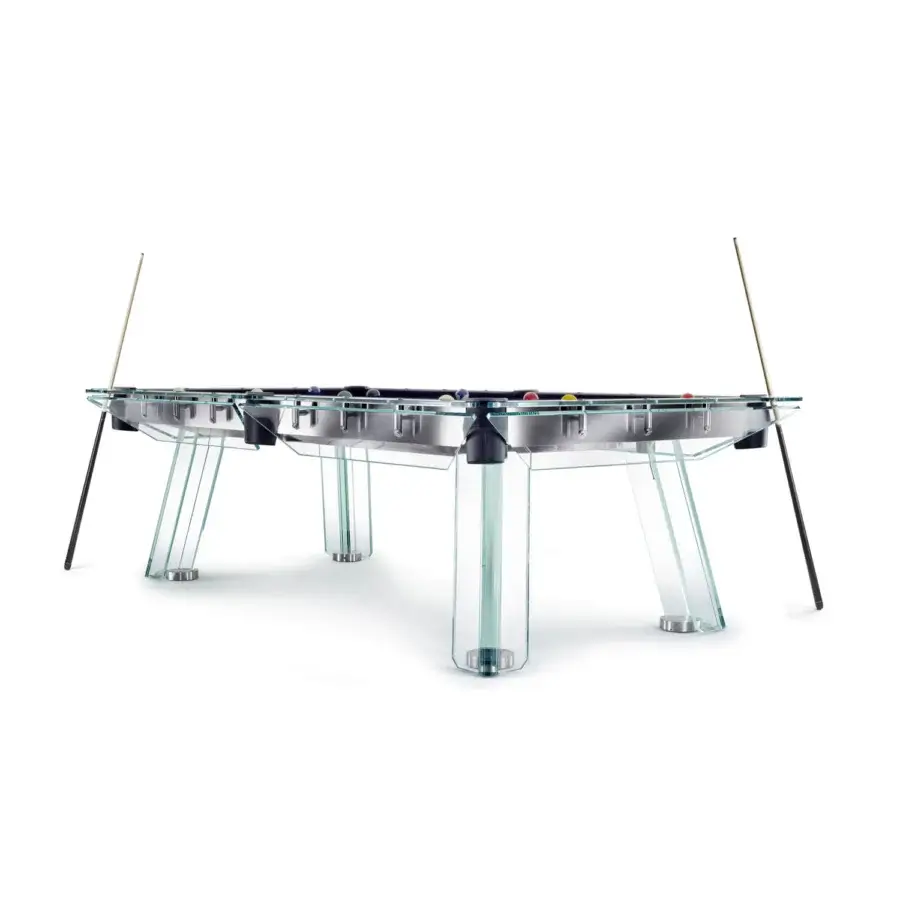 Distinguished Impatia Filotto pool table crafted with Italian slate, Simonis cloth, chrome frame and genuine leather pockets