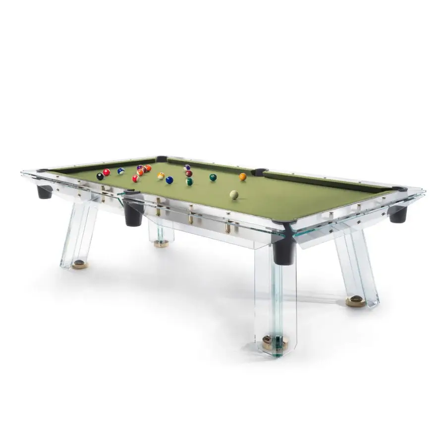 Superior Impatia Filotto pool table with Italian slate, Simonis cloth and glossy acrylic frame with chrome details