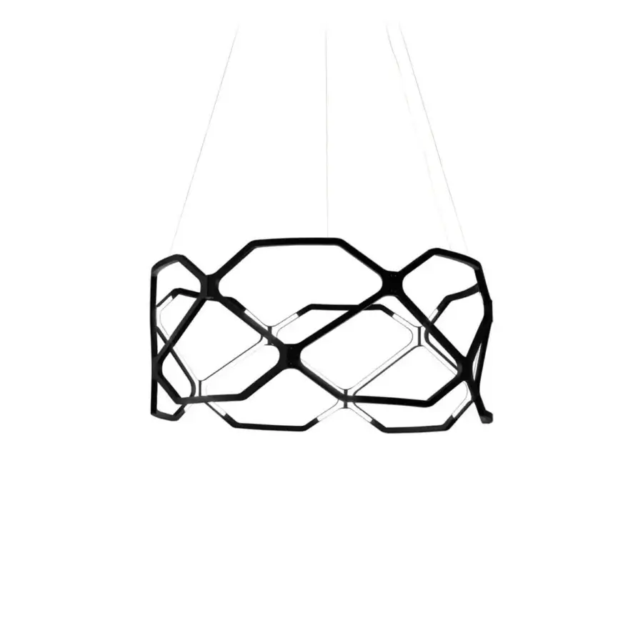 Distinguished Nemo Titia Minor suspension lamp in recycled polymer with a matte black finish and complex geometric framework