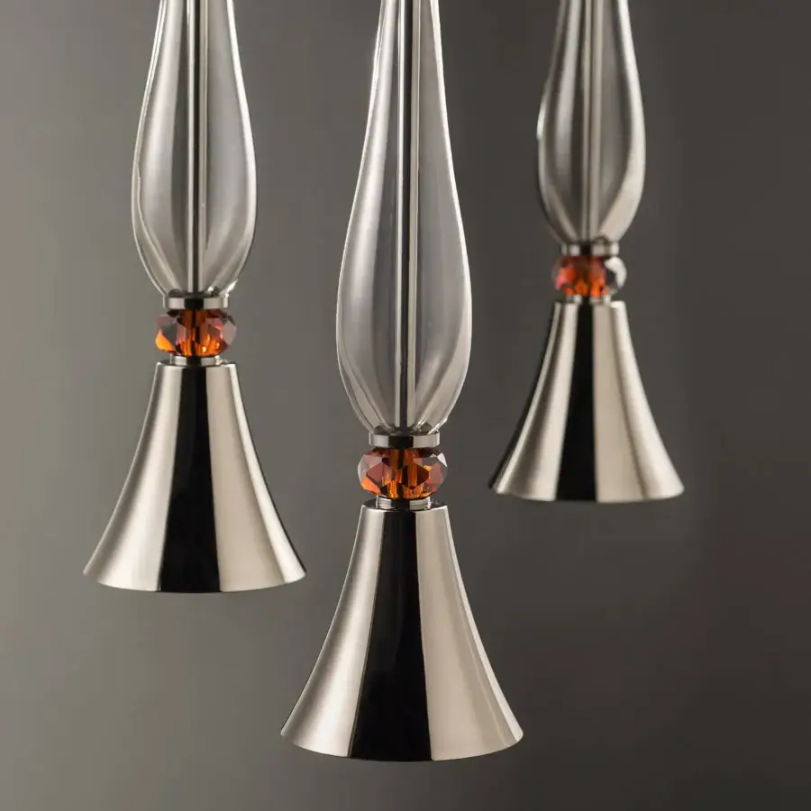 Elegant Euroluce Olympia S1 suspension lamp in glass and black nickel with luminous topaz-colored crystal accents crafted in Italy