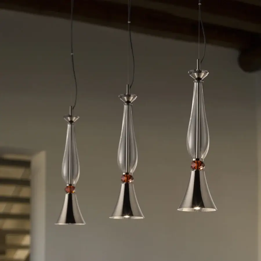 Exceptional Euroluce Olympia S1 suspension lamp crafted in handmade Venetian glass with a refined black nickel finish
