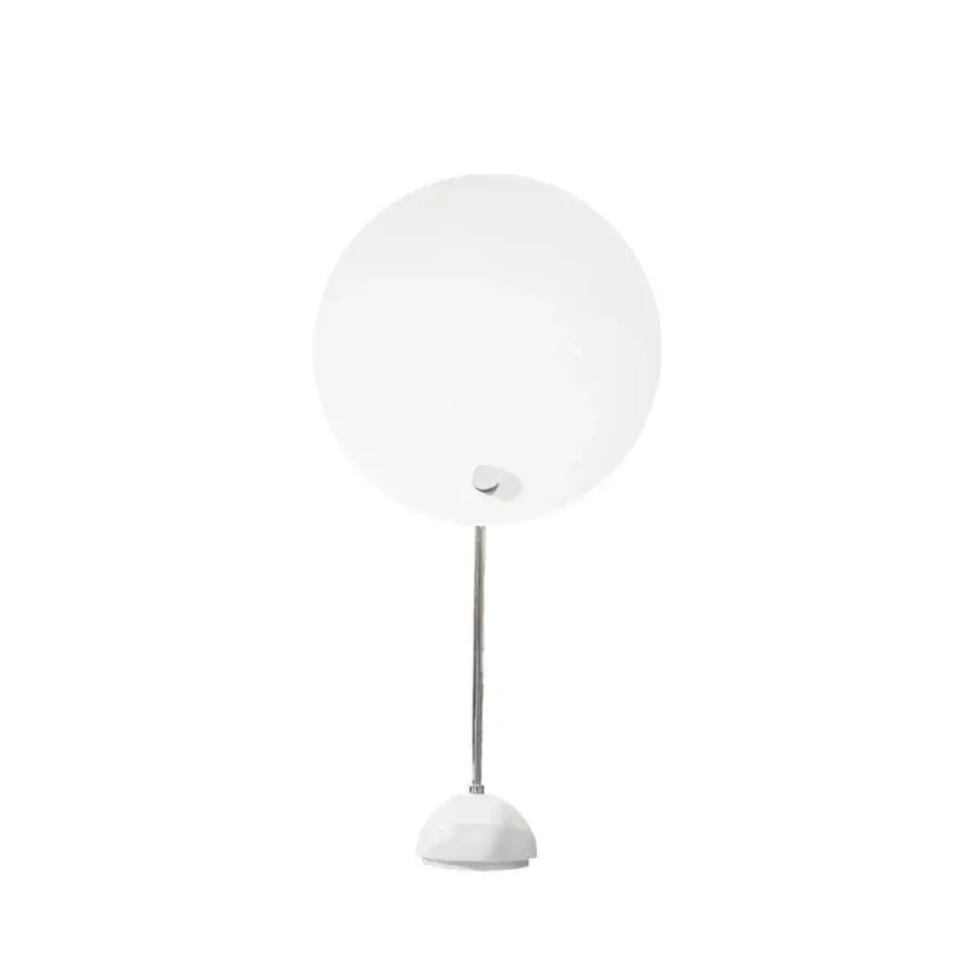 Distinguished Nemo Kuta table lamp with rounded white lampshade and slender polished silver-toned metal stem offering a matte finish
