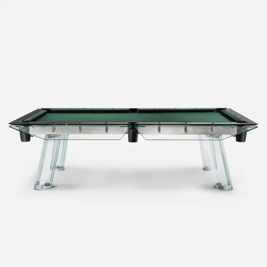 Superior Impatia Filotto pool table with dark toned frame, Italian slate base and dark green playing surface in satin finish