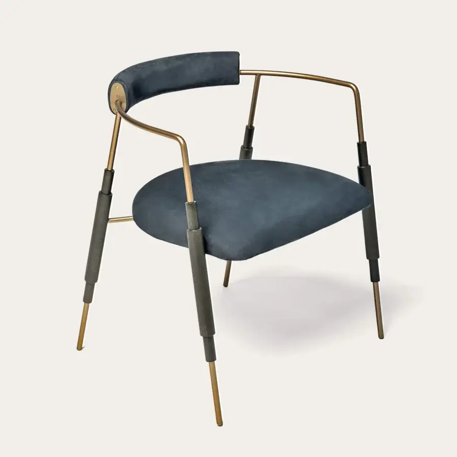 Distinguished Shake Frame armchair with varnished steel, solid ash wood legs and muted dark teal fabric upholstery