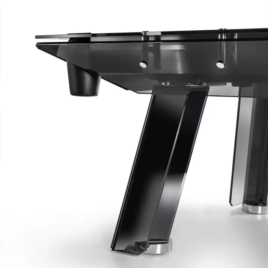 Superior Impatia Filotto pool table crafted with slate, smoked glass and leather pockets in a high-gloss finish