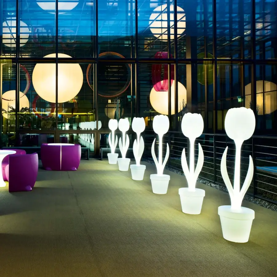 Elegant More Design Tulip XL floor lamp crafted in bright white Poleasy® with a uniformly matte finish