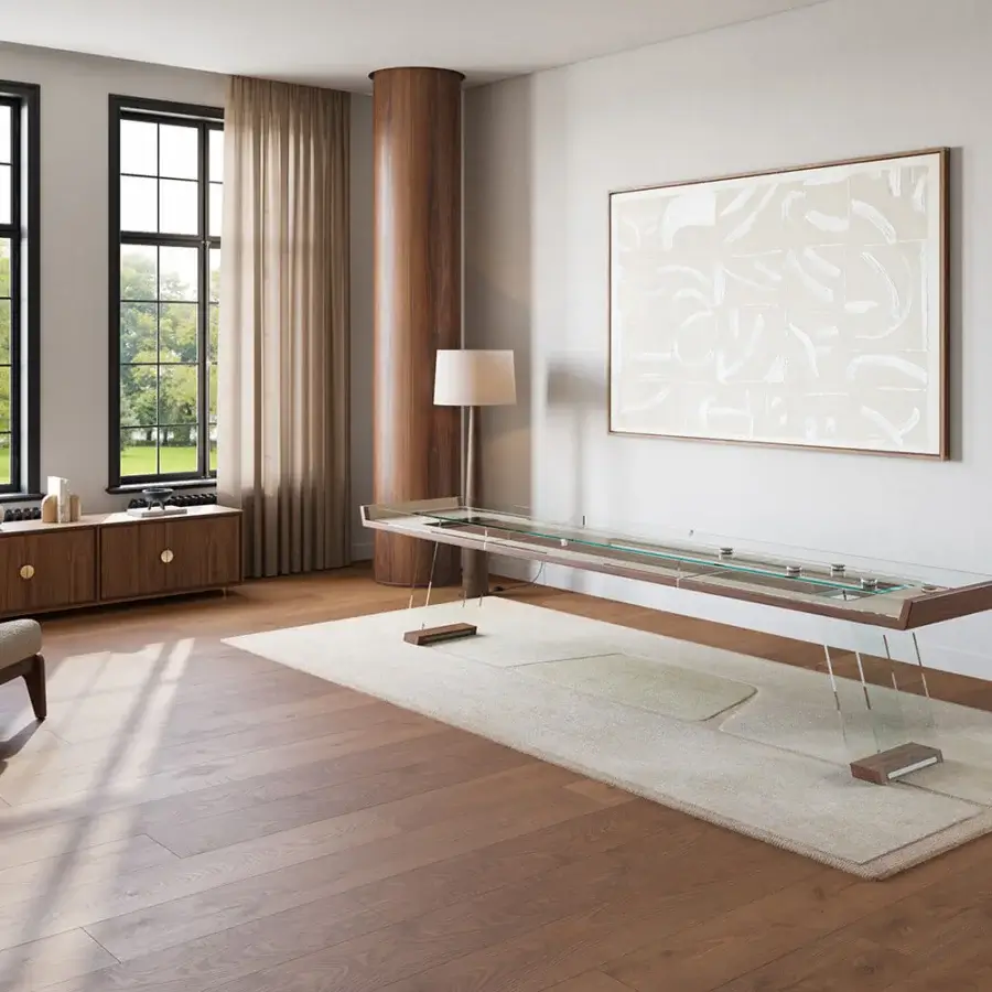 Exceptional Impatia Scivolo Wood shuffleboard built in wood with a satin finish and transparent base