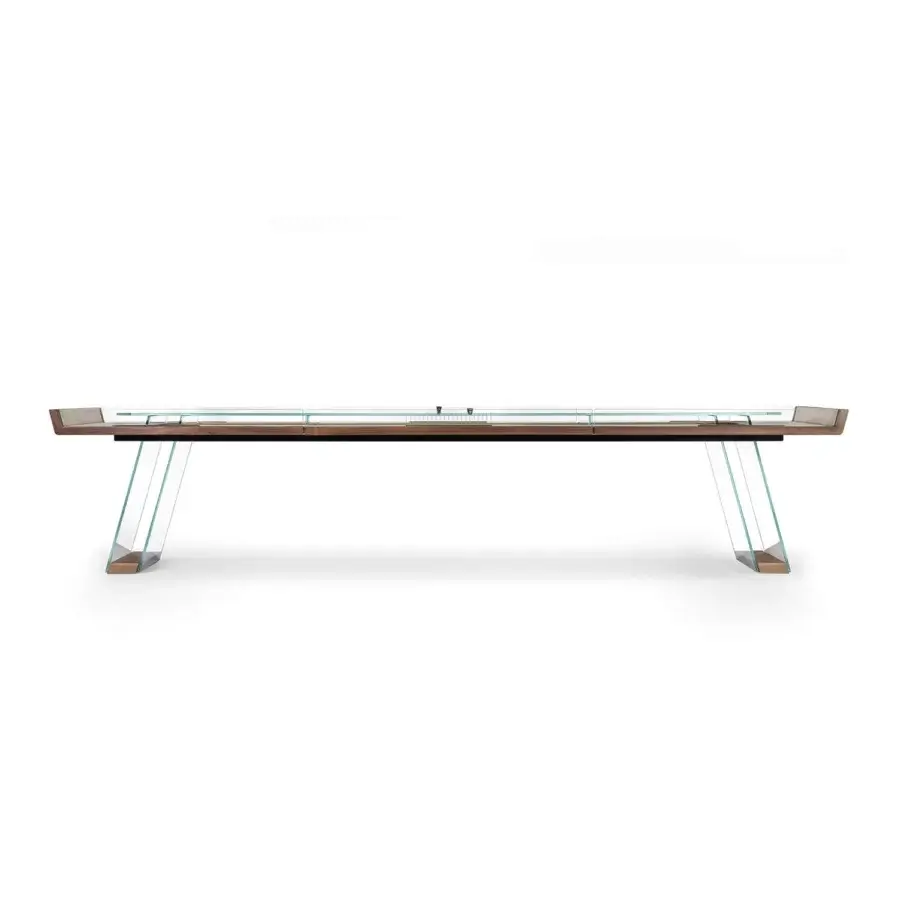 Distinguished Impatia Scivolo Wood shuffleboard built in dark oak wood with a clear glass base and satin finish