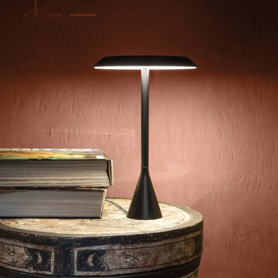 Elegant Nemo Panama Mini table lamp with sleek black matte finish and durable polycarbonate methacrylate construction
