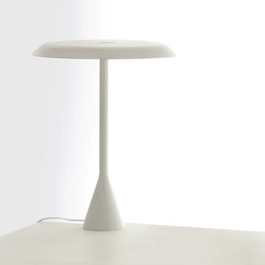 Superior Nemo Panama table lamp with durable methacrylate construction and anti-glare matte off-white surface