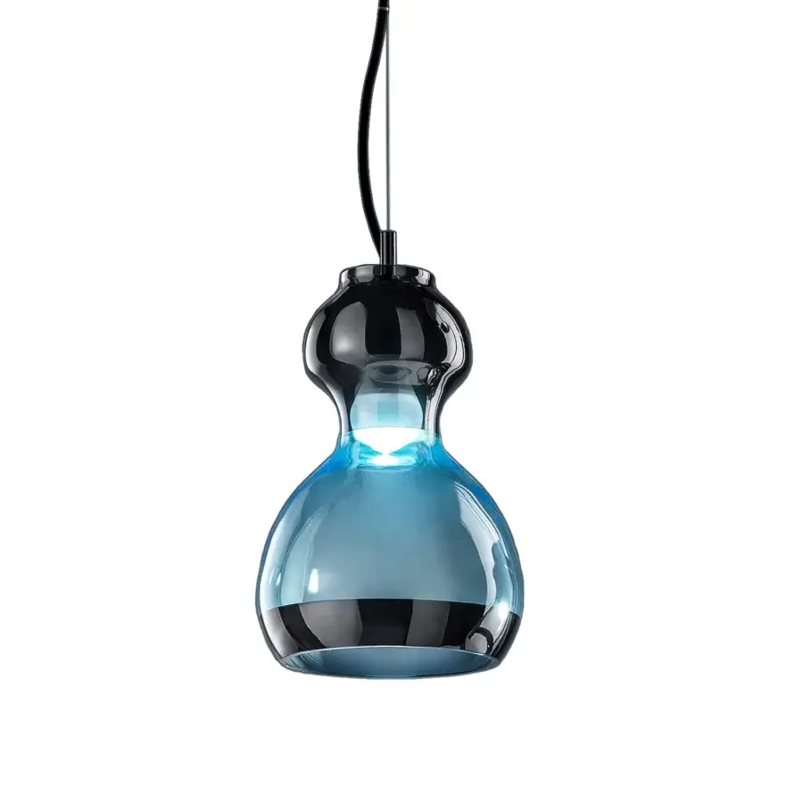 Exclusive Euroluce Infinity S1 suspension lamp in translucent blue hand-blown glass with a refined black nickel finish