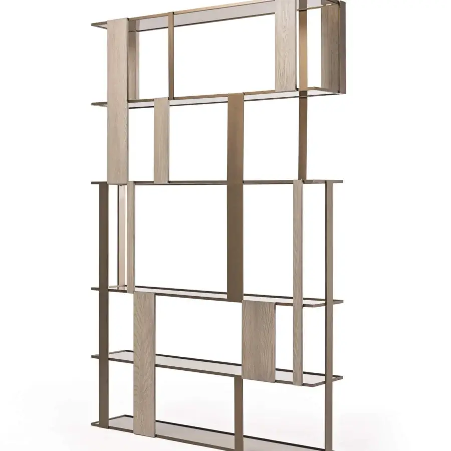 Sophisticated Shake Dall sideboard bookcase crafted in solid ash wood with varnished steel and tempered glass shelves