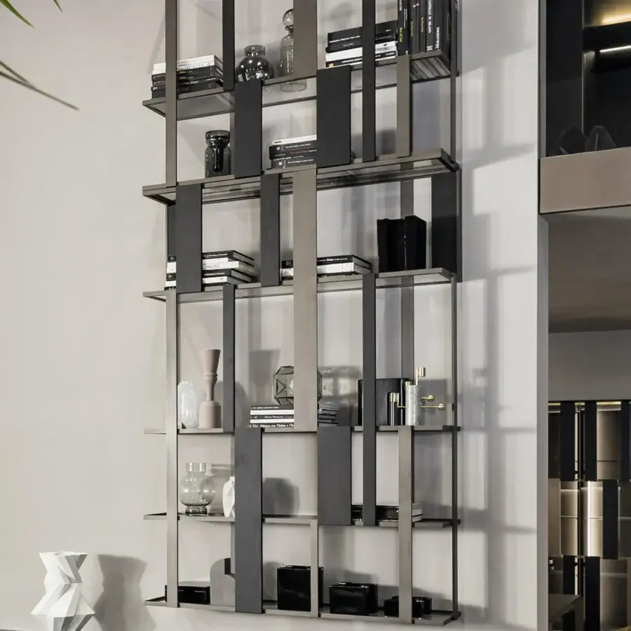 Exceptional Shake Dall sideboard bookcase crafted with varnished steel, solid ash wood slats and a dark gray finish