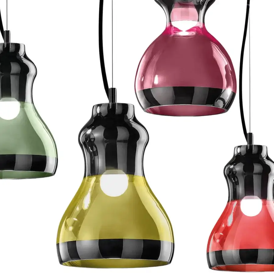 Distinguished Euroluce Infinity S1 suspension lamp crafted in translucent red glass with a refined black nickel finish