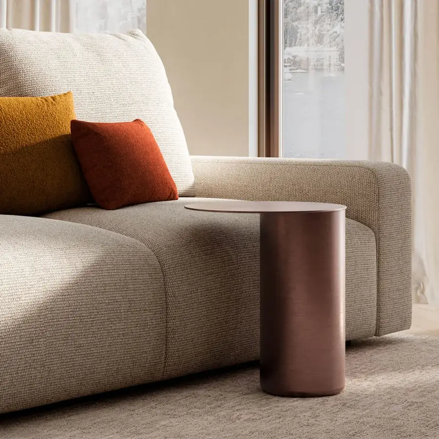 Exclusive CTS Salotti Eclipse coffee table built in rose-gold tone metal with a satin finish and subtle vertical striations