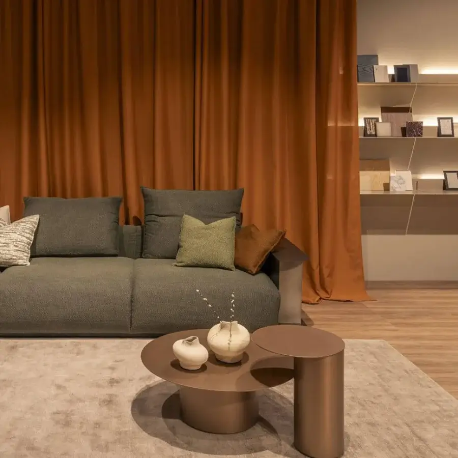 Distinguished CTS Salotti Eclipse coffee table crafted in muted bronze tone metal with a satin finish and gently curved lines