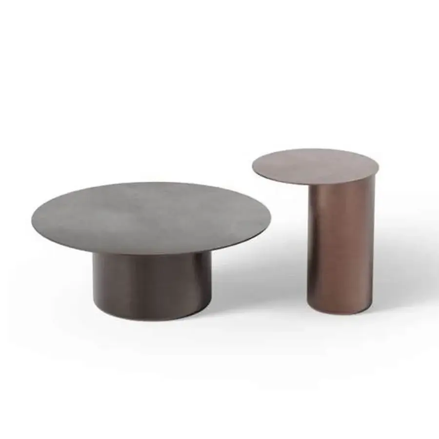 Superior CTS Salotti Eclipse coffee table and side table built with brownish-grey metal and satin finish