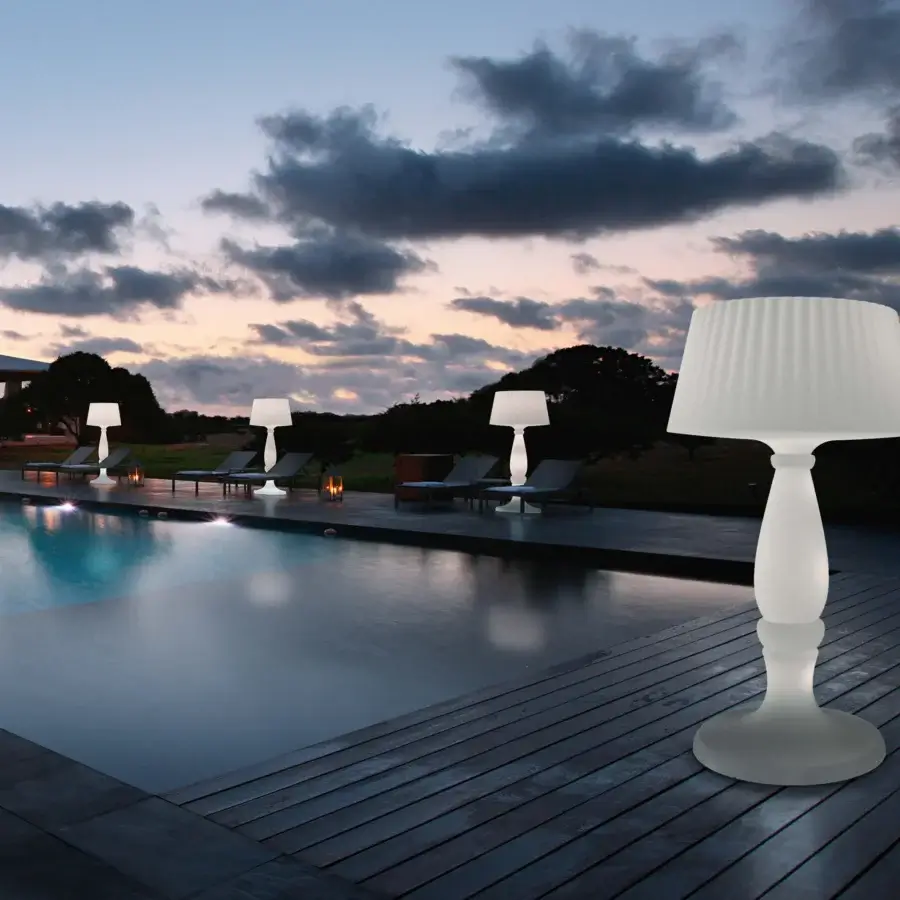 Superior MY YOUR Agata floor lamp crafted in durable plastic with a smooth, slightly textured off-white finish and translucent shade