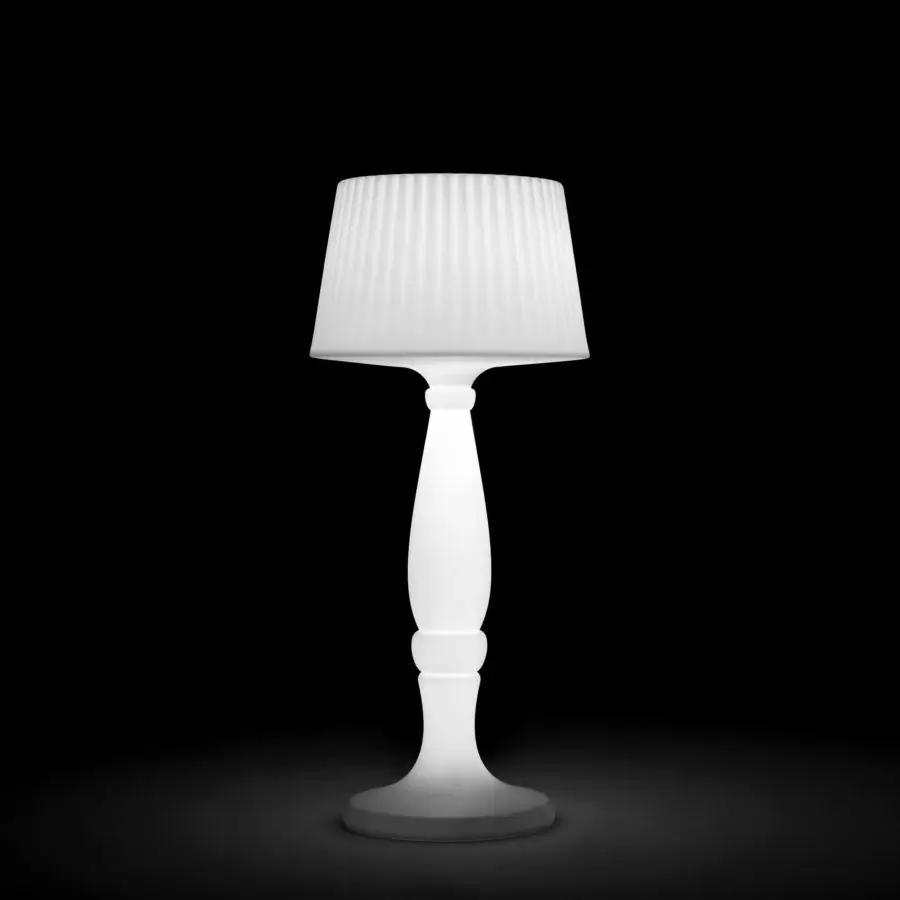 Elegant MY YOUR Agata floor lamp crafted in durable plastic with a matte finish and soft white pleated lampshade