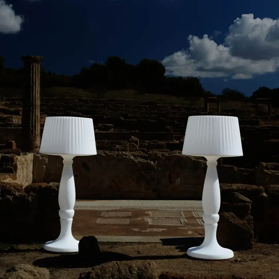 Distinguished MY YOUR Agata floor lamp crafted in durable plastic with a smooth matte white finish and gently curved conical shade