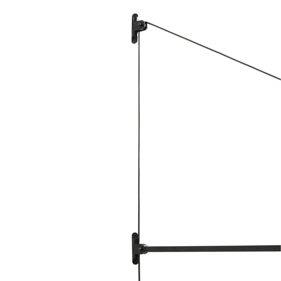 Exceptional Nemo Lighting Swan wall lamp crafted in metal with a matte black finish and luxurious Testa di Moro leather counterweight