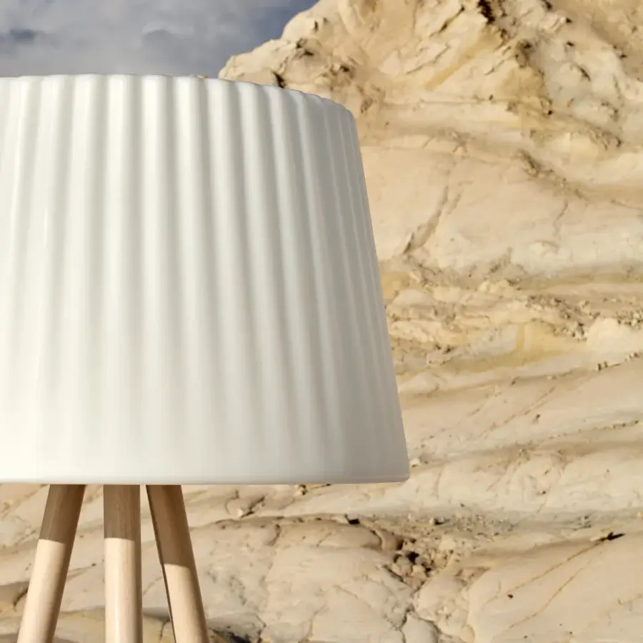Exceptional MY YOUR Agata Wood floor lamp with a ribbed matte white Poleasy diffuser and satin-finish wooden tripod base