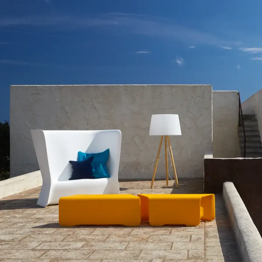 Elegant MY YOUR Agata Wood floor lamp crafted in Italy with a treated wooden tripod base and rotational Poleasy diffuser