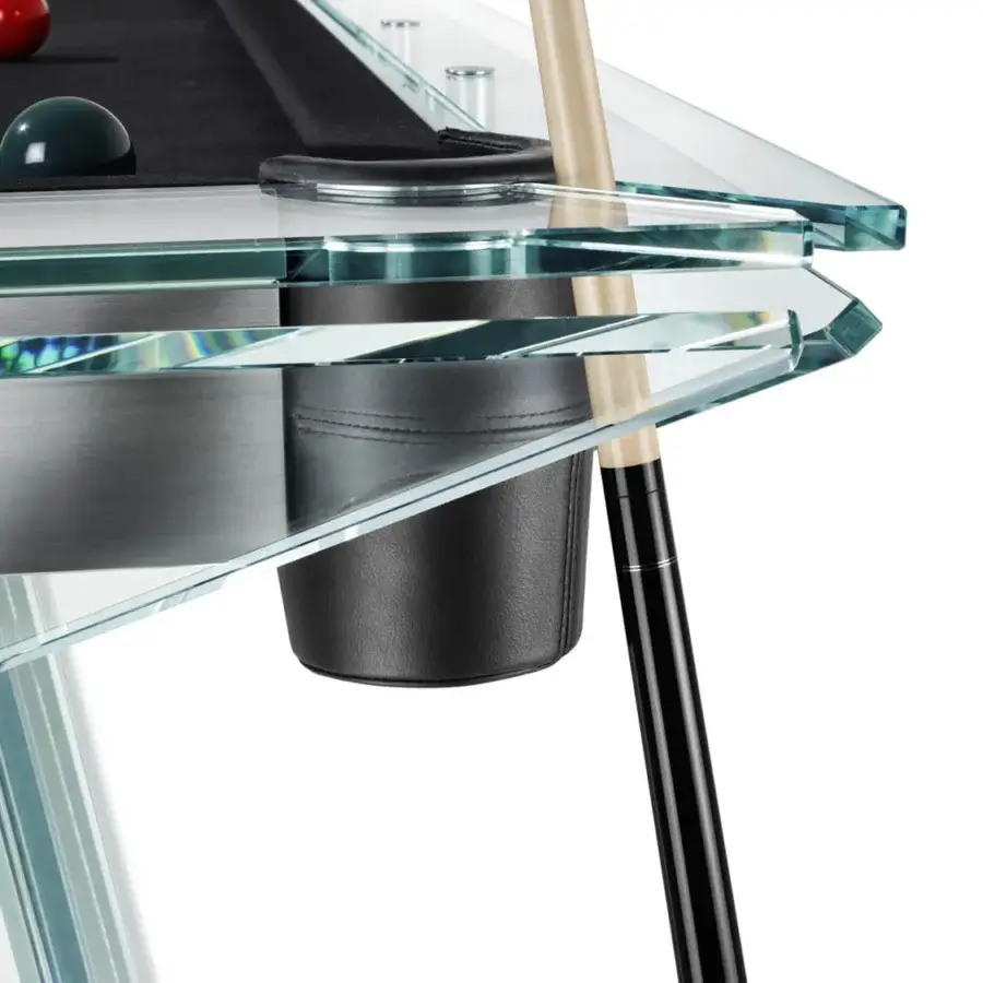Superior Impatia Tocco pool cue rack crafted in Italy with a smooth black finish and subtly textured textile exterior